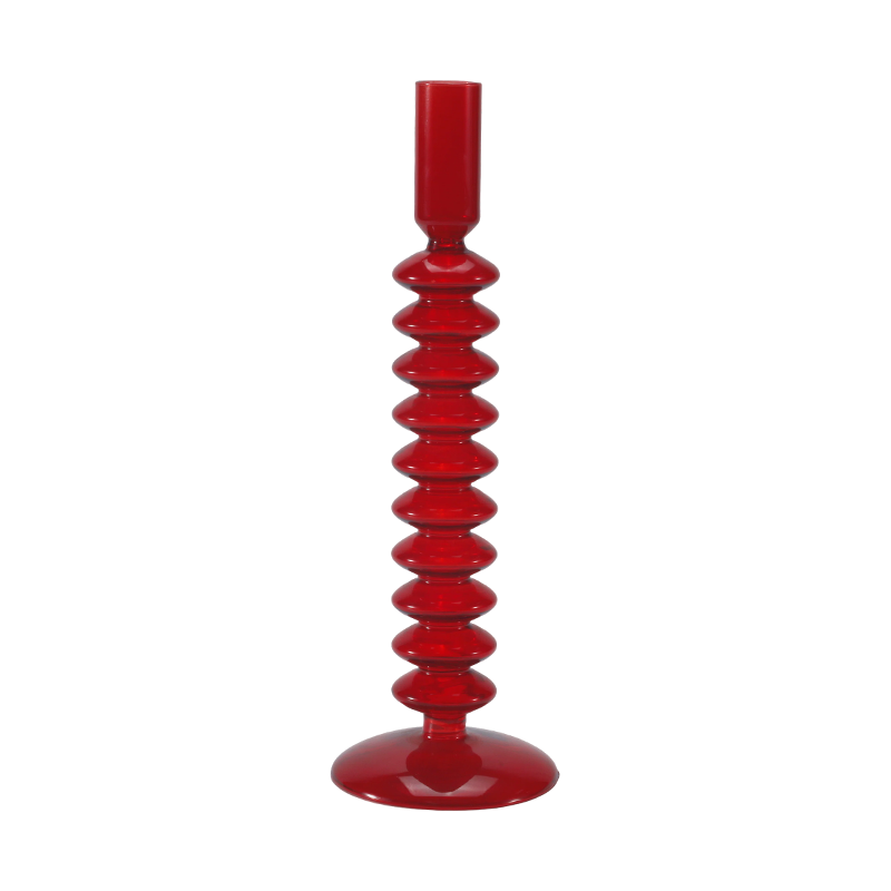 Bougeoir en verre à bulles empilé rouge 8*20