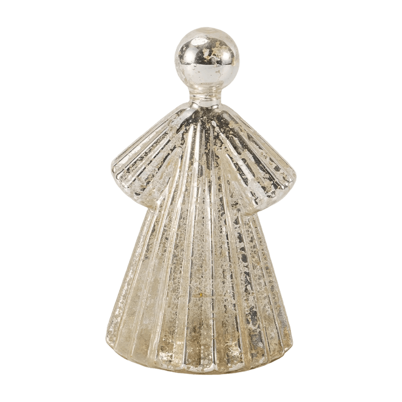 Figurine d’ange en verre mercure / Décor de cloche en verre givré/pailleté (avec LED)