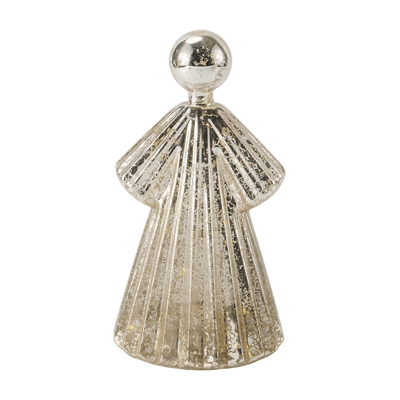 Figurine d’ange en verre mercure / Décor de cloche en verre givré/pailleté (avec LED)