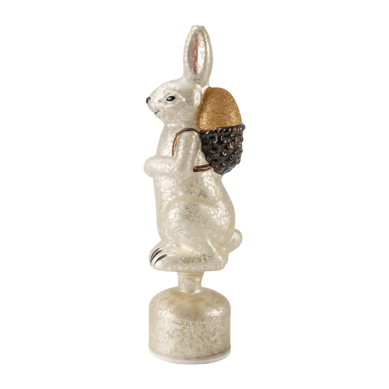 Figurine de lapin en verre mercure vintage (finition argent/blanc antique)
