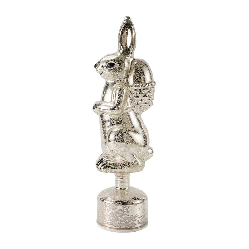 Figurine de lapin en verre mercure vintage (finition argent/blanc antique)