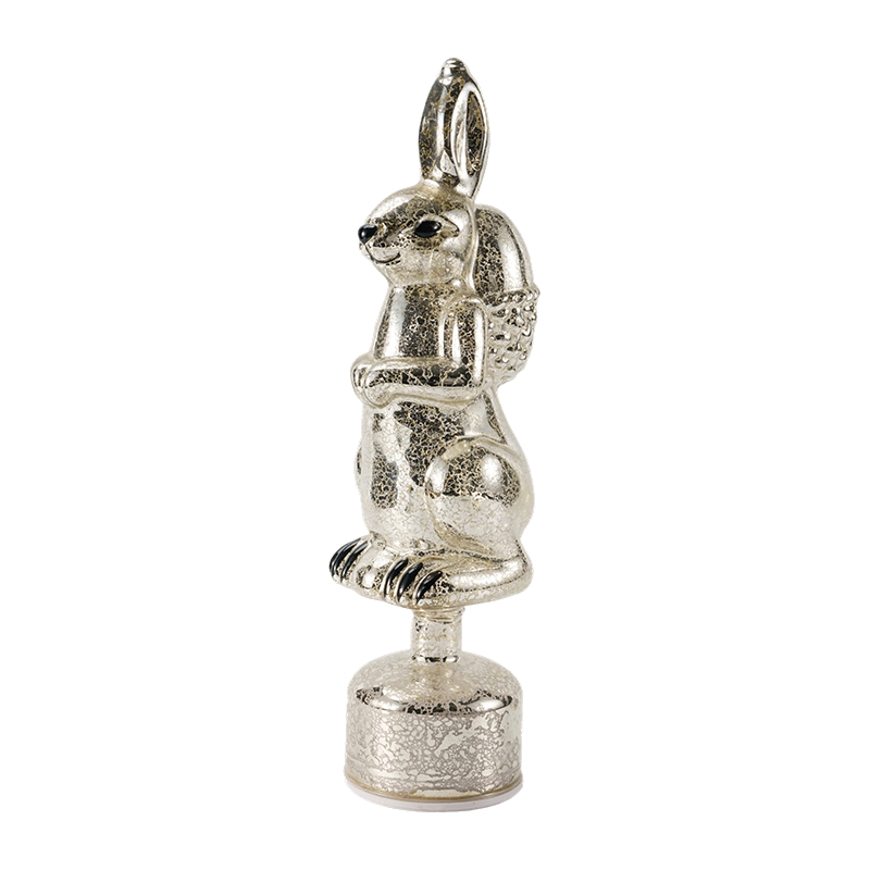 Figurine de lapin en verre mercure vintage (finition argent/blanc antique)