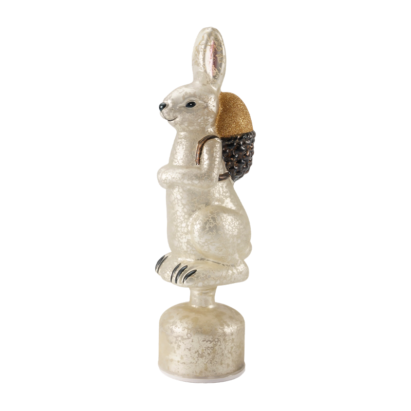 Figurine de lapin en verre mercure vintage (finition argent/blanc antique)