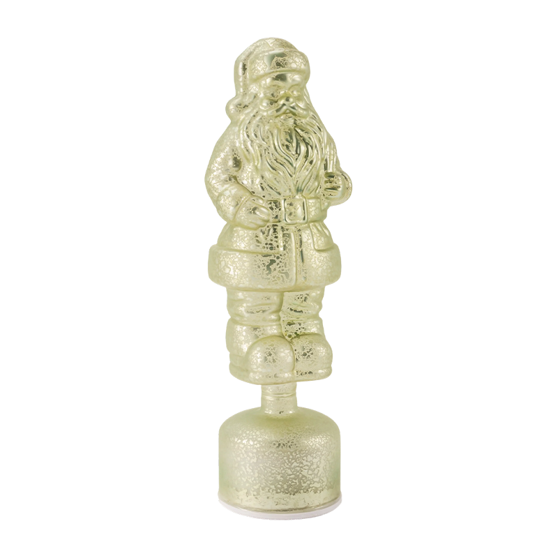 Figurine vintage du Père Noël en verre mercure (finition rouge/argent/vert clair)
