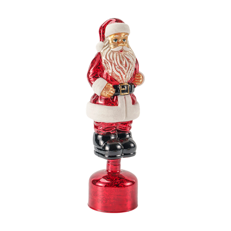 Figurine vintage du Père Noël en verre mercure (finition rouge/argent/vert clair)