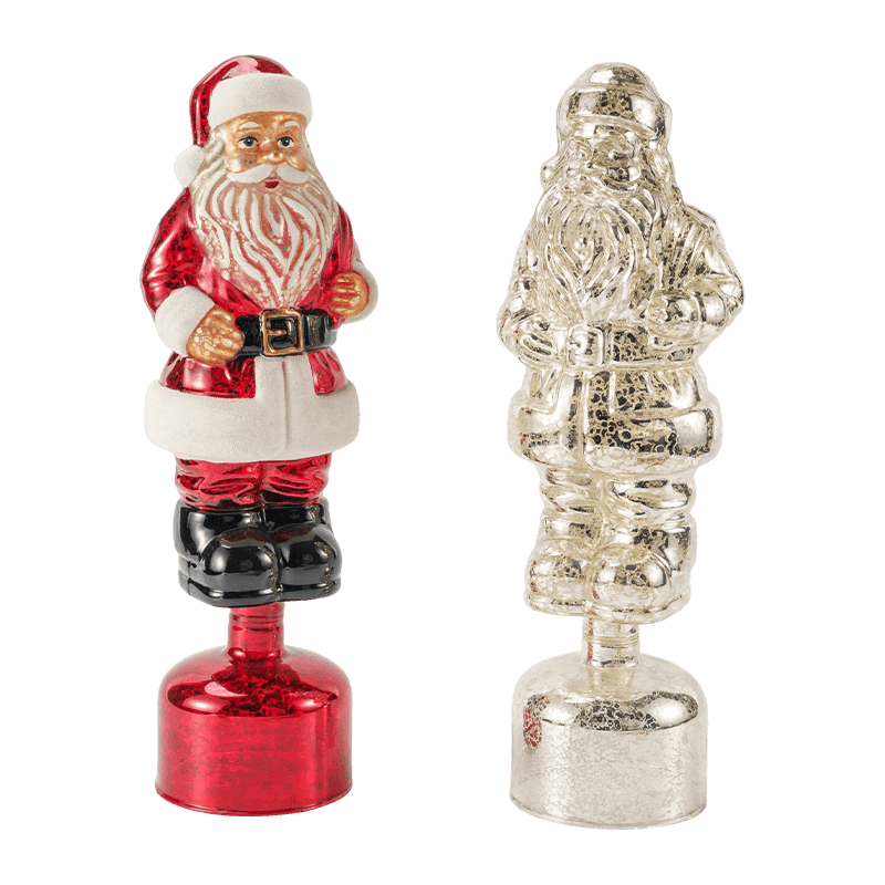 Figurine vintage du Père Noël en verre mercure (finition rouge/argent/vert clair)