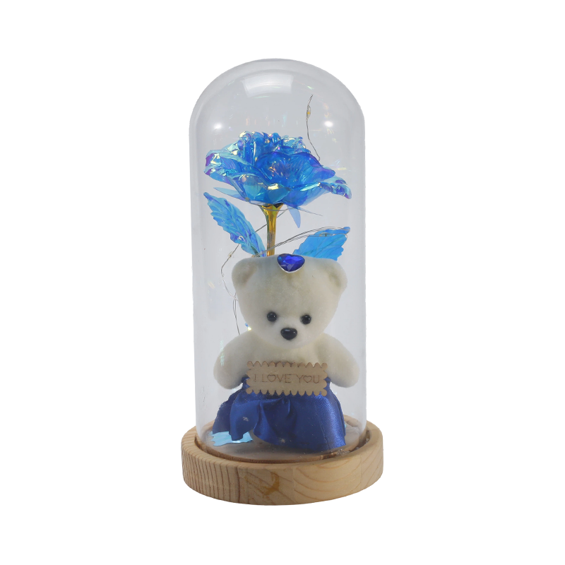 Cloche lumineuse en verre Galaxy Rose (avec/sans ours en peluche, plusieurs couleurs)