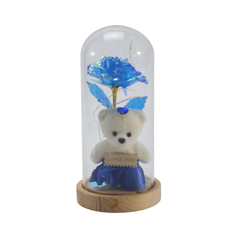 Cloche lumineuse en verre Galaxy Rose (avec/sans ours en peluche, plusieurs couleurs)