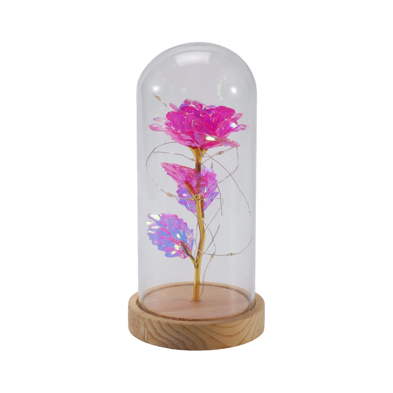 Cloche lumineuse en verre Galaxy Rose (avec/sans ours en peluche, plusieurs couleurs)