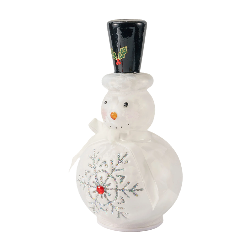 Figurine de bonhomme de neige en verre festif (finition transparente/blanc mate)