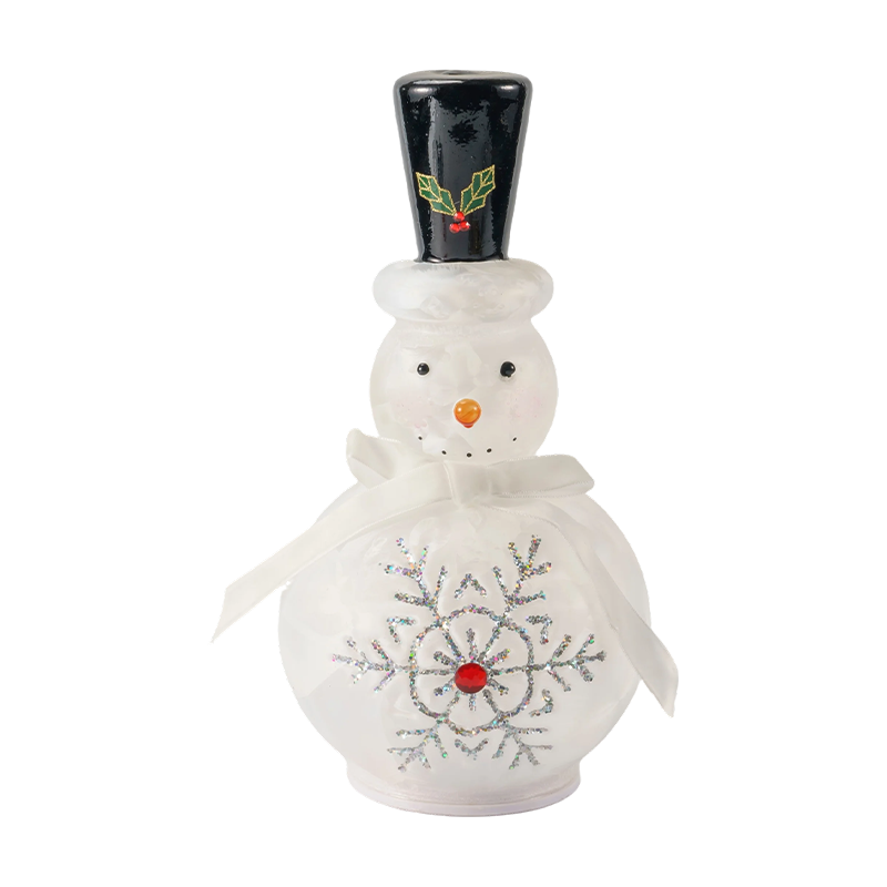 Figurine de bonhomme de neige en verre festif (finition transparente/blanc mate)