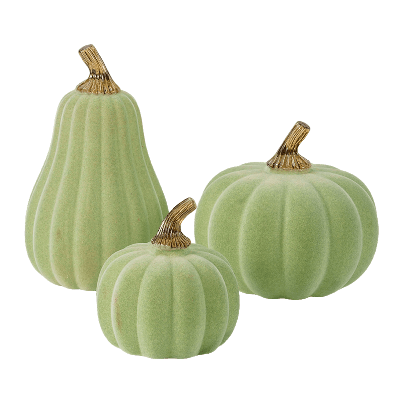 Ensemble de citrouilles décoratives en velours/floqué multi-tailles avec tige en verre