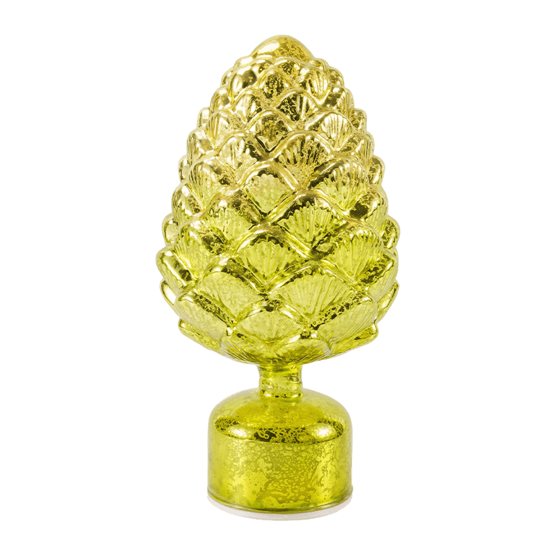 Bougie en verre au mercure vintage et figurine de pomme de pin (finition verte/dorée)