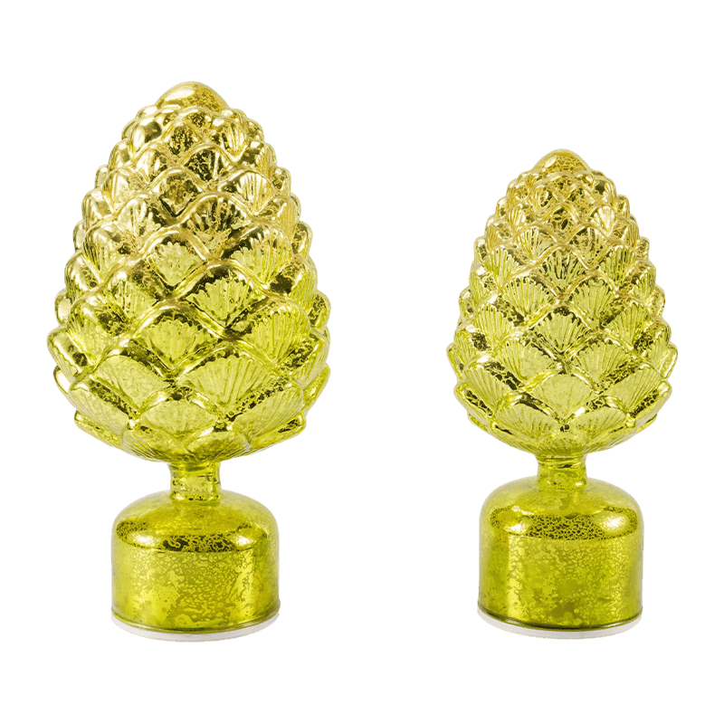 Bougie en verre au mercure vintage et figurine de pomme de pin (finition verte/dorée)