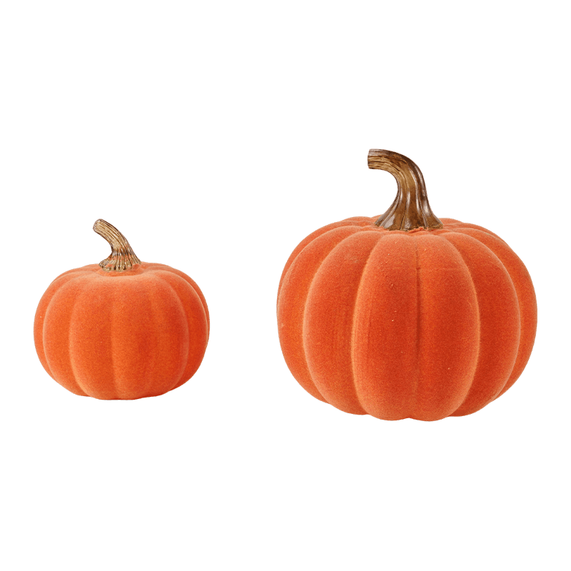 Ensemble de citrouilles décoratives en velours/floqué multi-tailles avec tige en verre