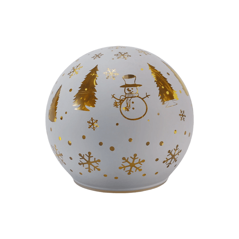 Globe lumineux festif en verre (styles irisés, sapin de Noël, scène nocturne, bonhomme de neige).