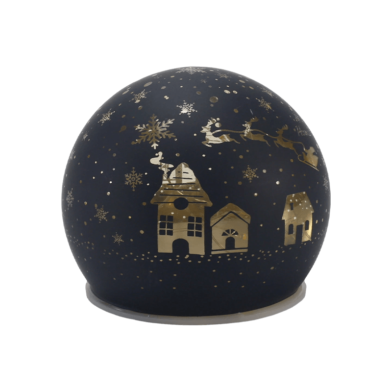 Globe lumineux festif en verre (styles irisés, sapin de Noël, scène nocturne, bonhomme de neige).