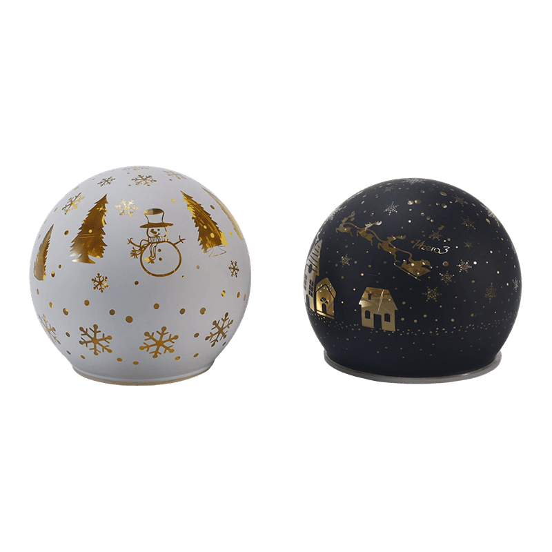 Globe lumineux festif en verre (styles irisés, sapin de Noël, scène nocturne, bonhomme de neige).