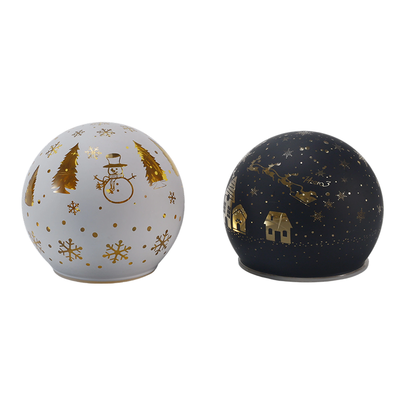 Globe lumineux festif en verre (styles irisés, sapin de Noël, scène nocturne, bonhomme de neige).