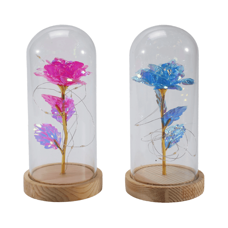 Cloche lumineuse en verre Galaxy Rose (avec/sans ours en peluche, plusieurs couleurs)