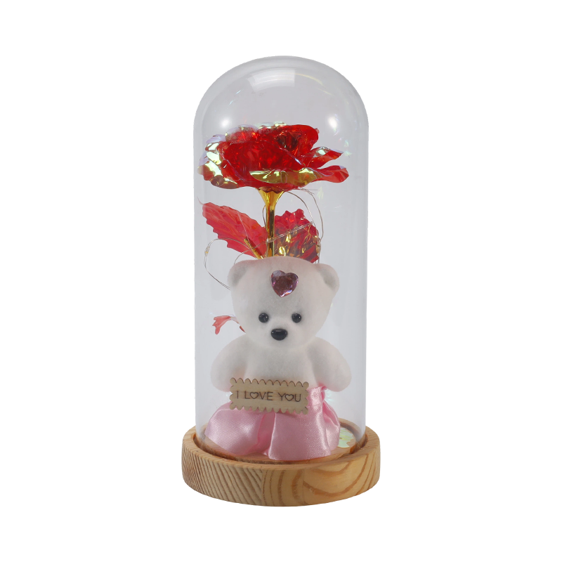 Cloche lumineuse en verre Galaxy Rose (avec/sans ours en peluche, plusieurs couleurs)