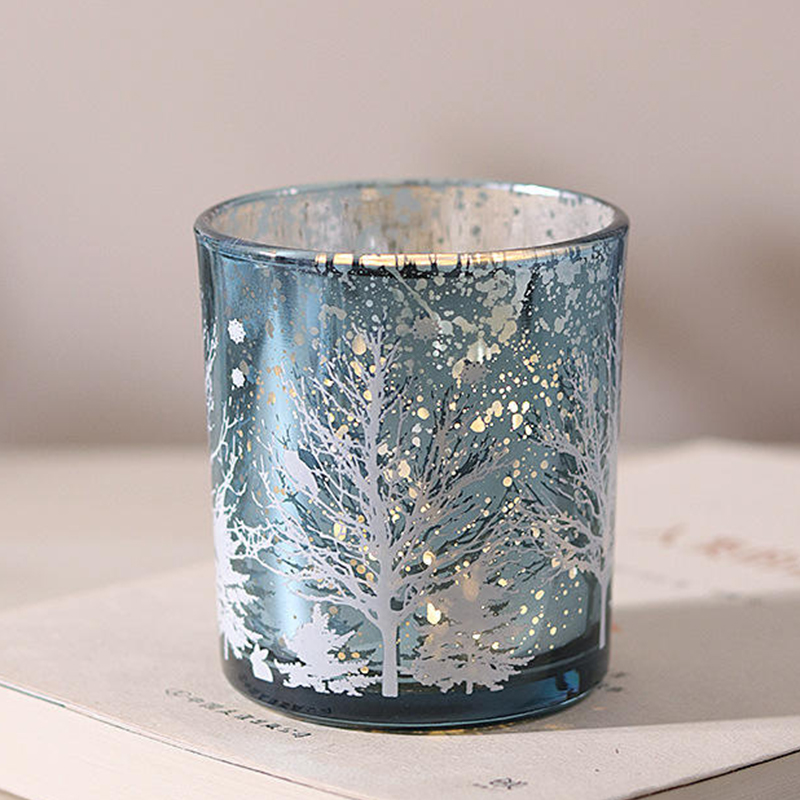 Bougeoir en verre sculpté galvanisé 8x9cm, tasse, édition de décoration Festive
