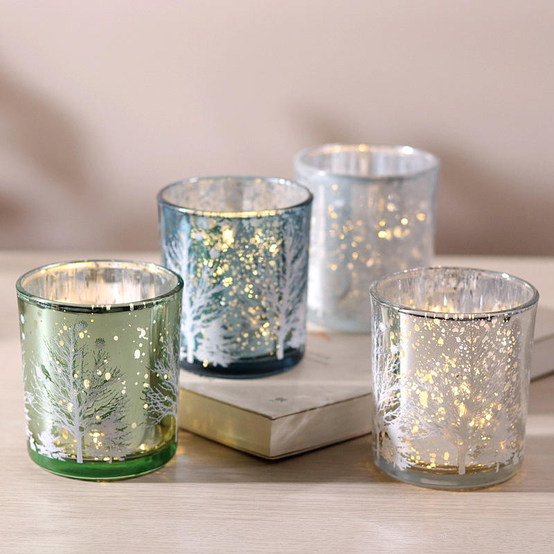 Bougeoir en verre sculpté galvanisé 8x9cm, tasse, édition de décoration Festive