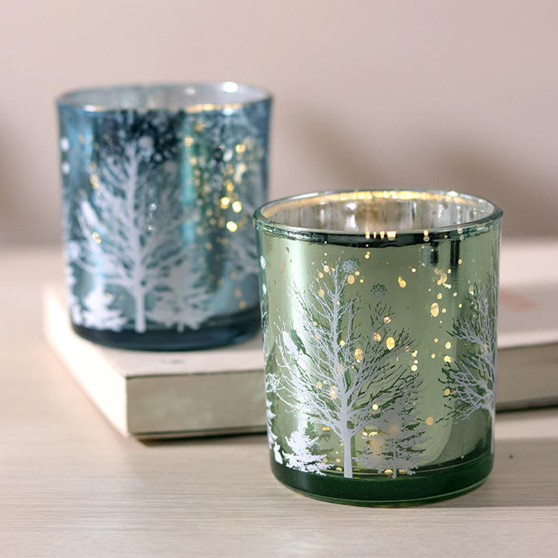 Bougeoir en verre sculpté galvanisé 8x9cm, tasse, édition de décoration Festive