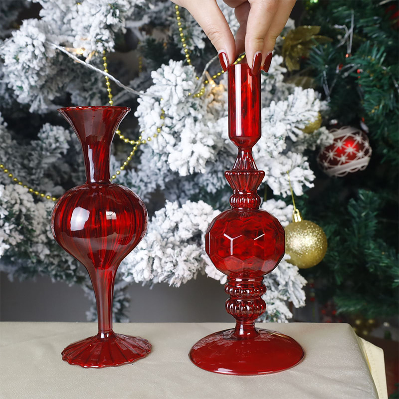 Bougeoir en verre soufflé à la main, 18cm, décor de table de vacances