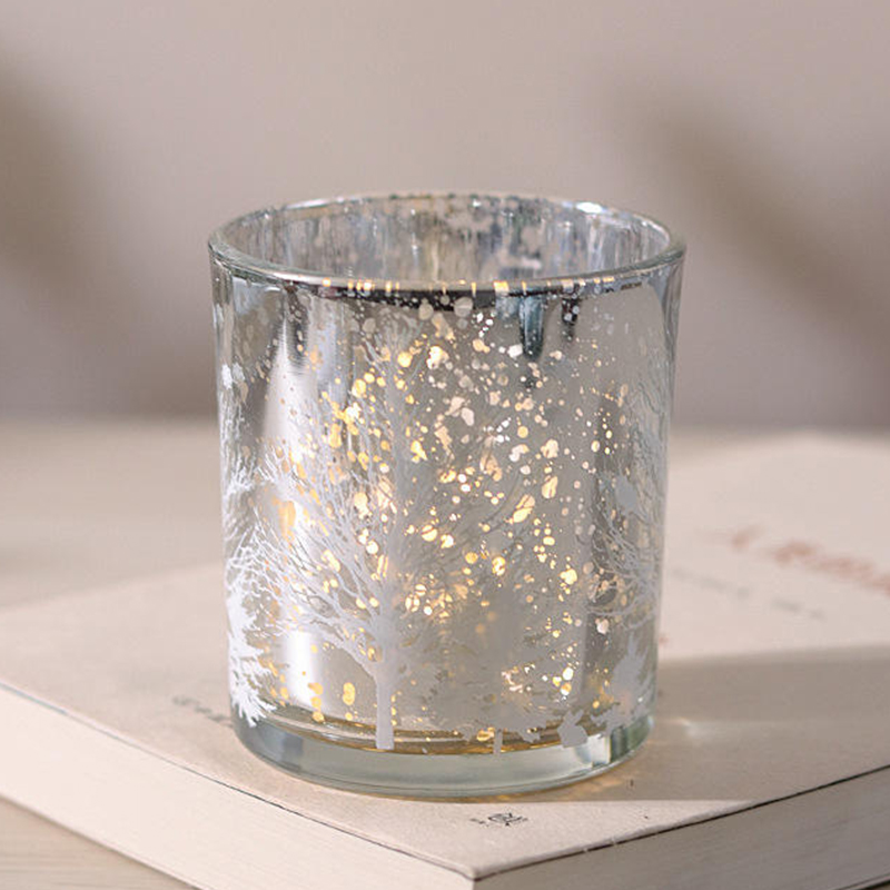 Bougeoir en verre sculpté galvanisé 8x9cm, tasse, édition de décoration Festive