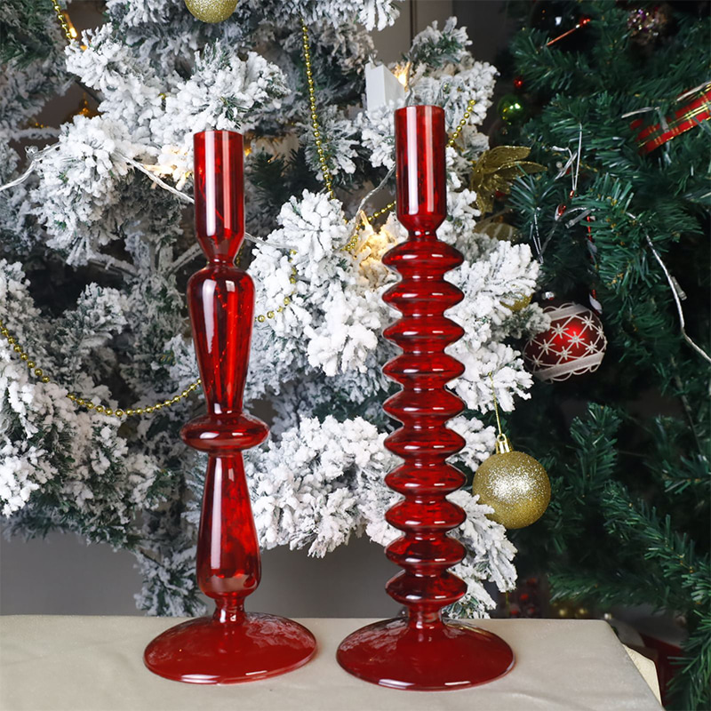 Bougeoir en verre soufflé à la main, 18cm, décor de table de vacances