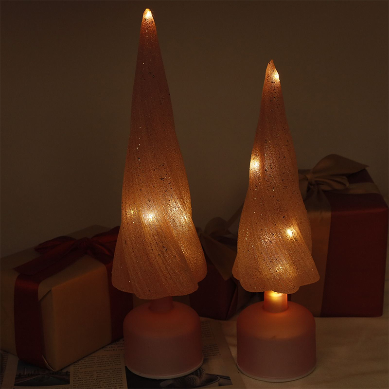 Sapin de Noël festif rotatif en verre avec lumières LED, tailles 10 × 33 cm et 10 × 38 cm