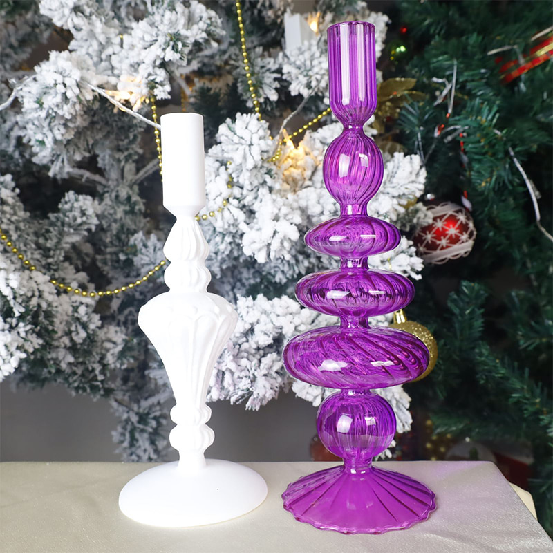 Bougeoir en verre soufflé à la main, 18cm, décor de table de vacances