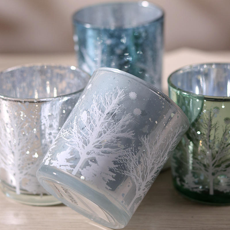 Bougeoir en verre sculpté galvanisé 8x9cm, tasse, édition de décoration Festive