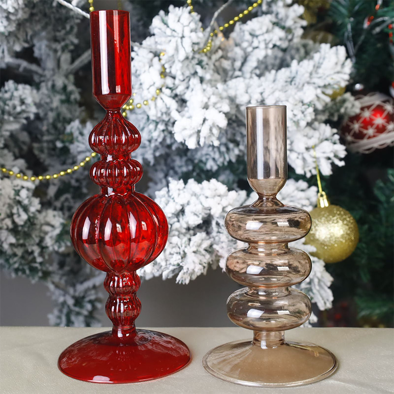 Bougeoir en verre soufflé à la main, 18cm, décor de table de vacances