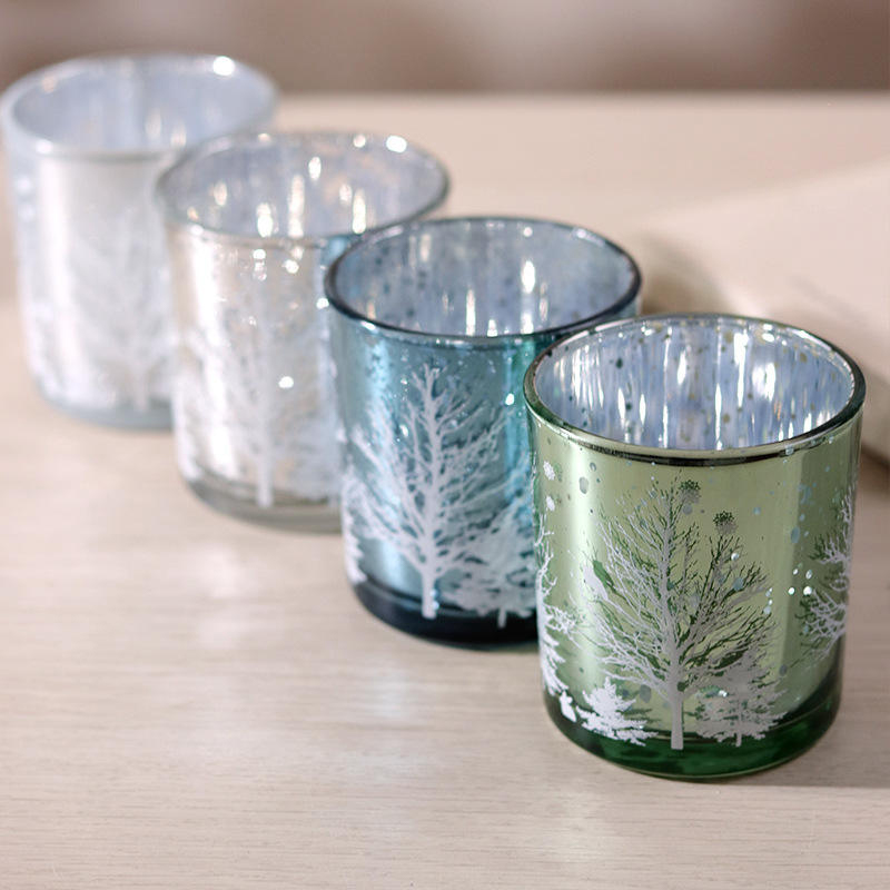 Bougeoir en verre sculpté galvanisé 8x9cm, tasse, édition de décoration Festive