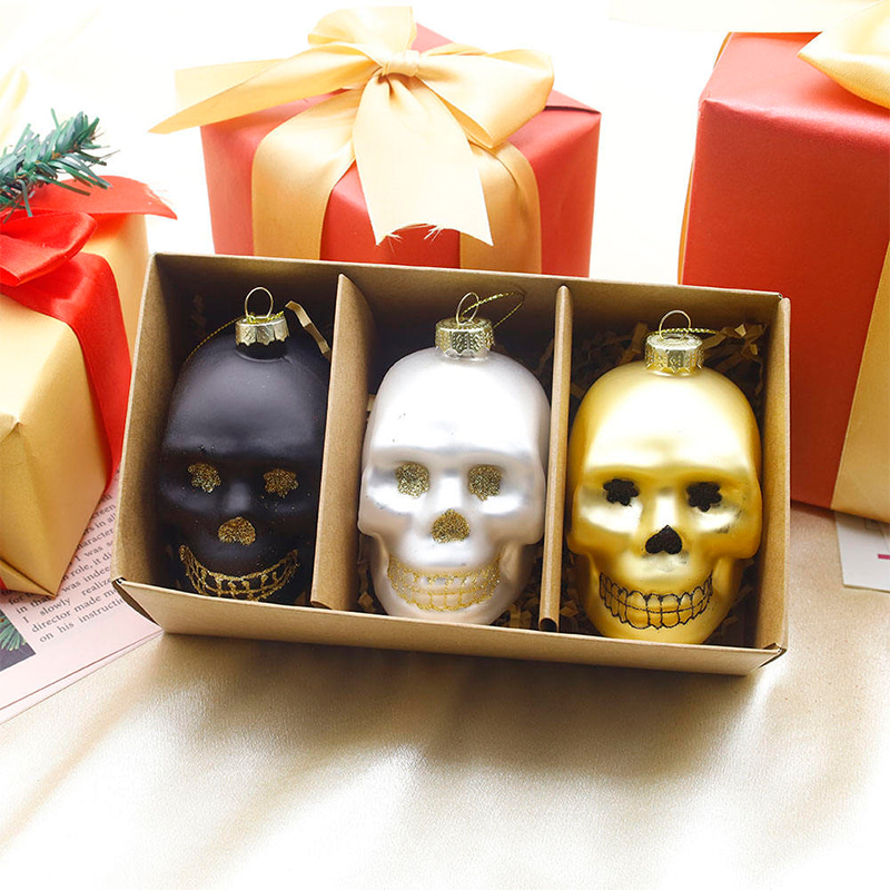 Ensemble d'ornements de crâne en verre d'Halloween 8*9 cm