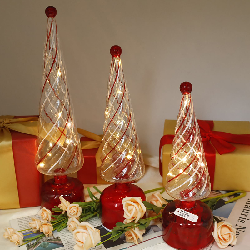Ornement décoratif d'arbre de Noël illuminé par LED en verre 10 × 25/10 × 30