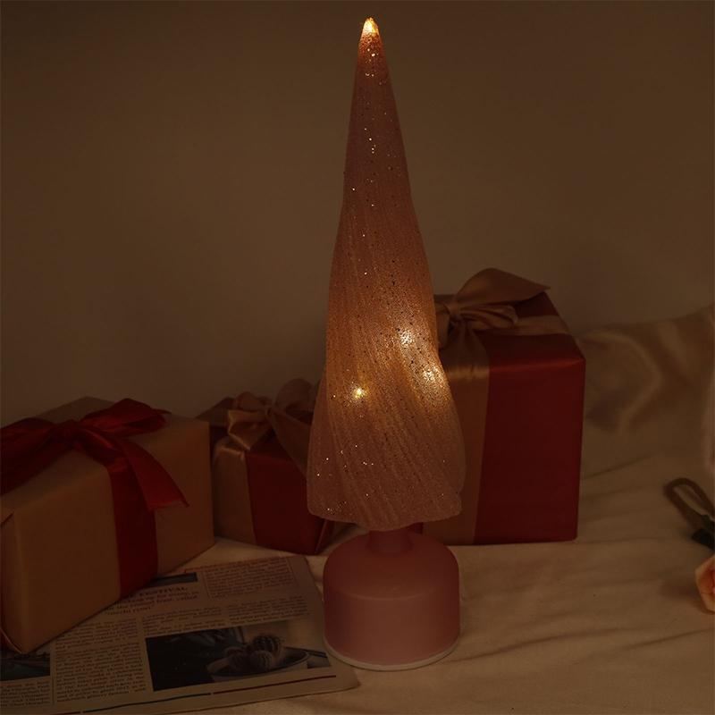 Sapin de Noël festif rotatif en verre avec lumières LED, tailles 10 × 33 cm et 10 × 38 cm