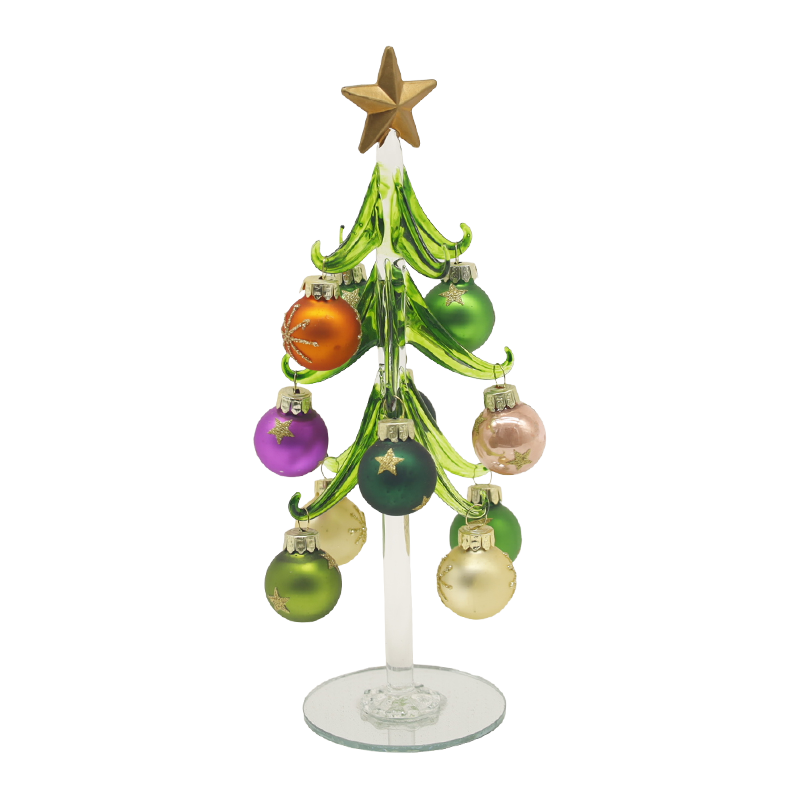 Sapin de Noël festif en verre de 10 × 25 cm et 10 × 30 cm orné d'options de boules décoratives