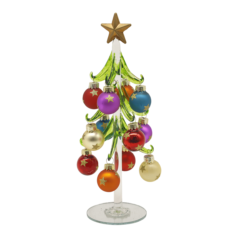 Sapin de Noël festif en verre de 10 × 25 cm et 10 × 30 cm orné d'options de boules décoratives