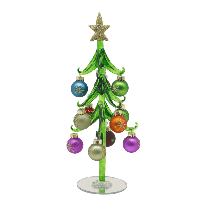 Sapin de Noël festif en verre de 10 × 25 cm et 10 × 30 cm orné d'options de boules décoratives