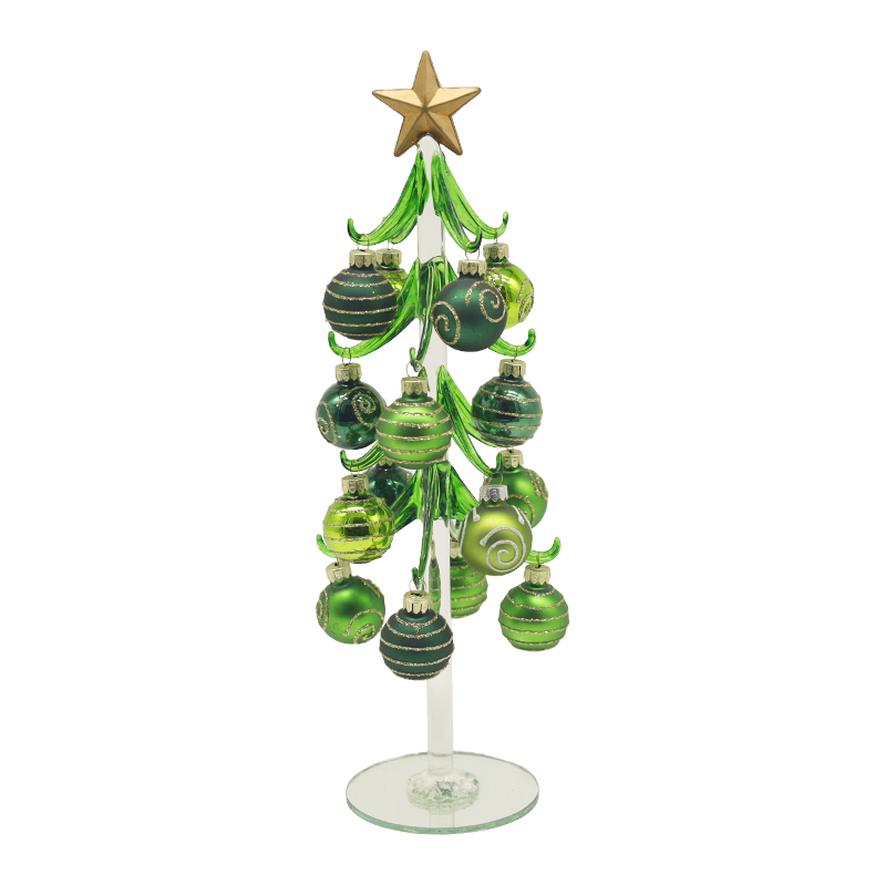 Sapin de Noël festif en verre de 10 × 25 cm et 10 × 30 cm orné d'options de boules décoratives