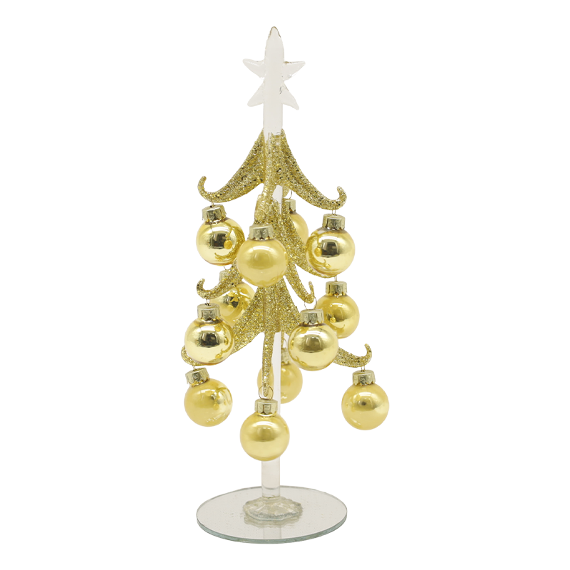 Sapin de Noël festif en verre doré, 10 × 25 cm et 10 × 30 cm, orné d'options de boules décoratives