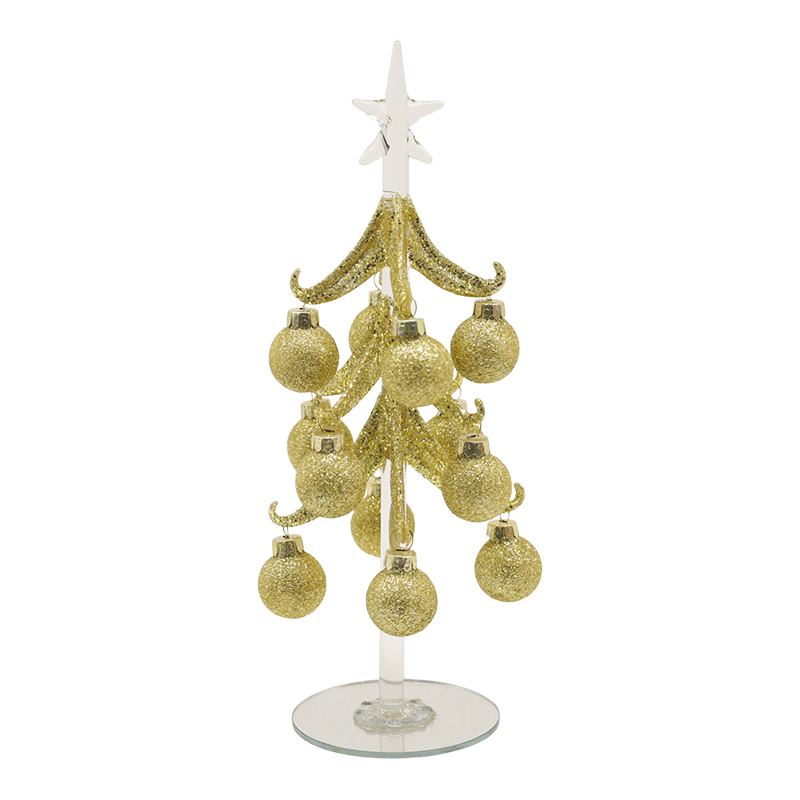 Sapin de Noël festif en verre doré, 10 × 25 cm et 10 × 30 cm, orné d'options de boules décoratives