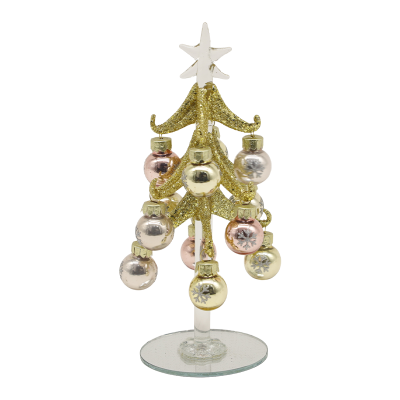 Sapin de Noël festif en verre doré, 10 × 25 cm et 10 × 30 cm, orné d'options de boules décoratives