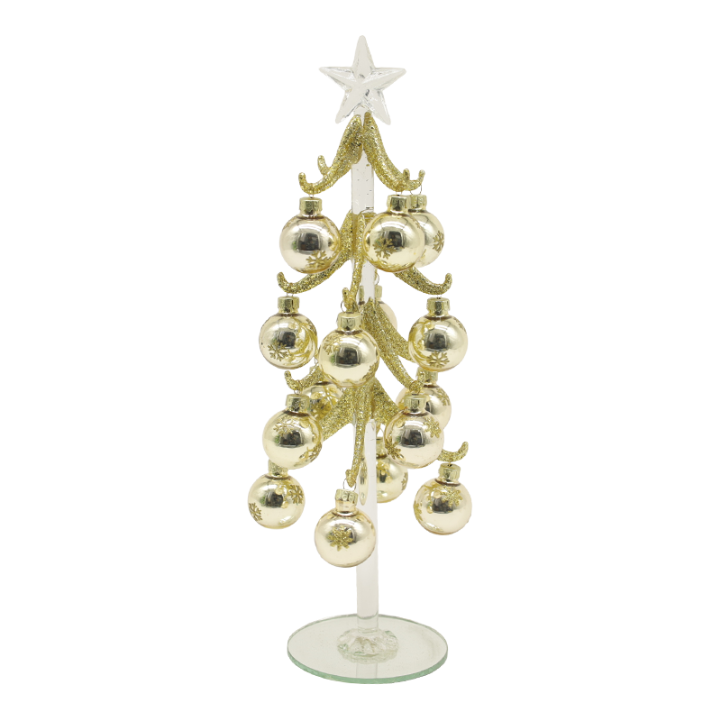 Sapin de Noël festif en verre doré, 10 × 25 cm et 10 × 30 cm, orné d'options de boules décoratives