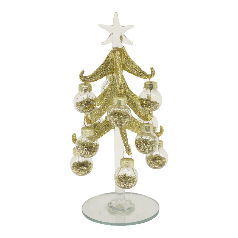 Sapin de Noël festif en verre doré, 10 × 25 cm et 10 × 30 cm, orné d'options de boules décoratives