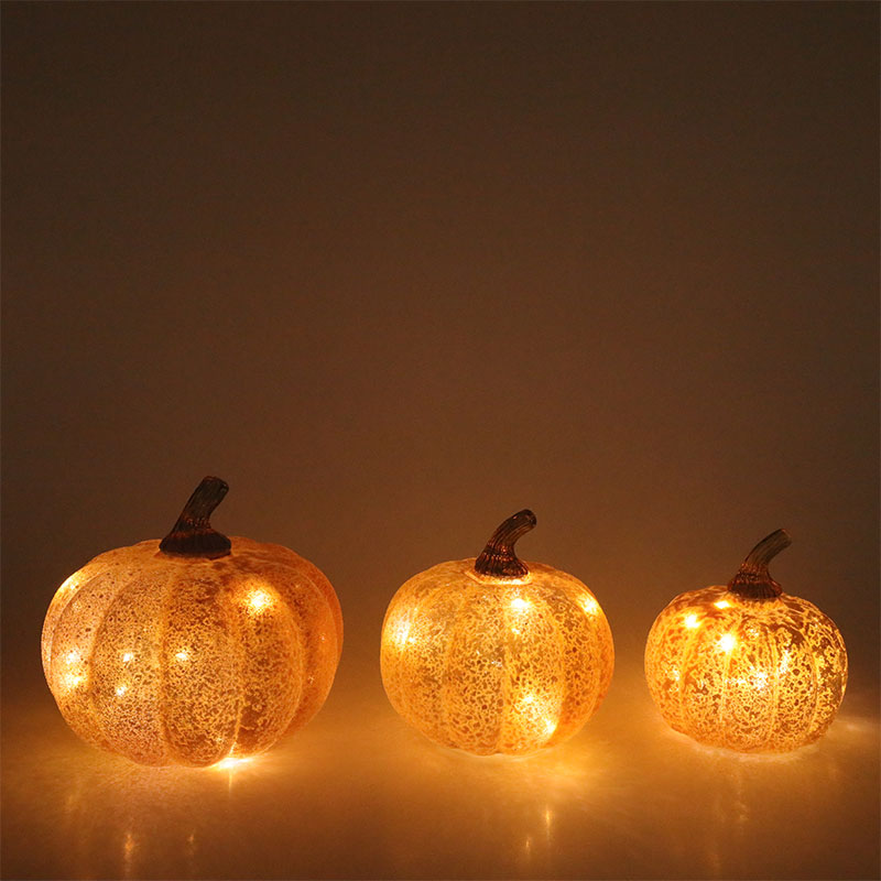 Lampe citrouille LED en verre pour Halloween, 10x11.5cm et 12x15cm, ornement de table