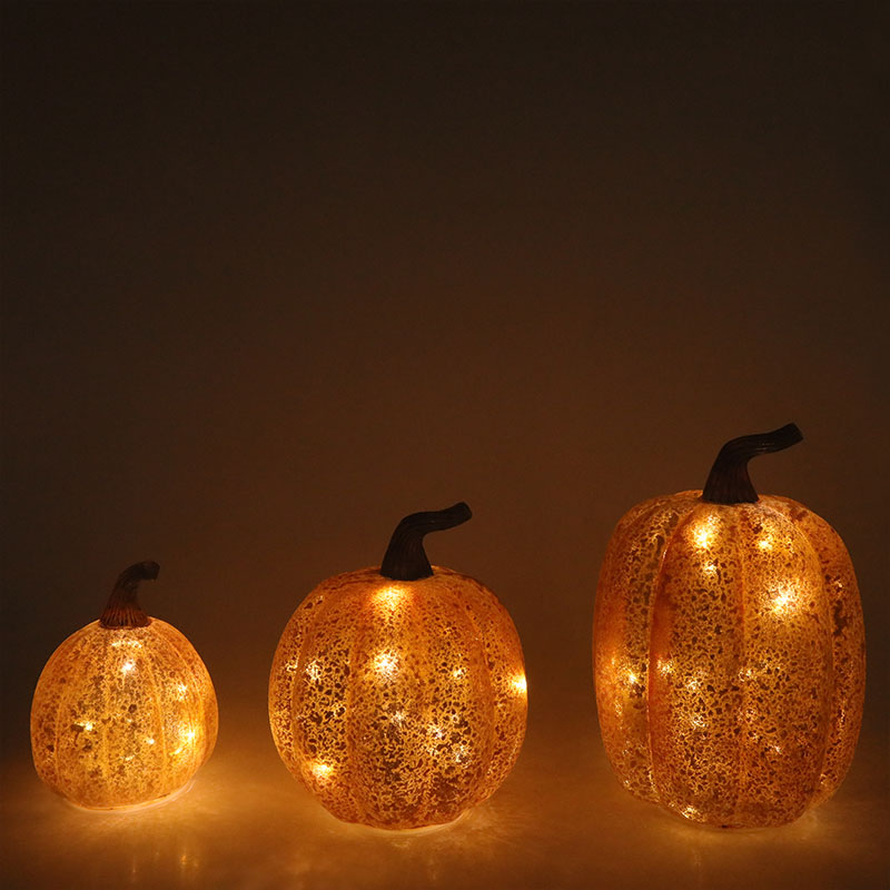 Lampe citrouille LED en verre pour Halloween, 10x11.5cm et 12x15cm, ornement de table